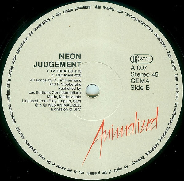 The Neon Judgement : Awful Day · TV Treated (New Version) · The Man (Remix) (12")