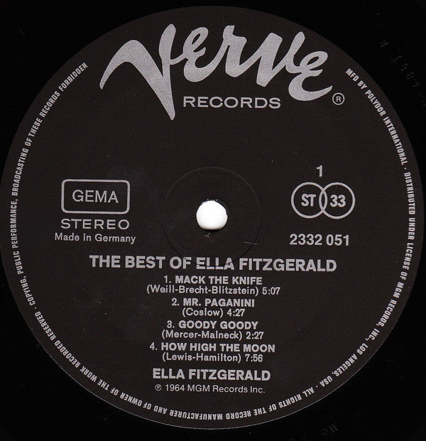 Ella Fitzgerald : The Best Of Ella Fitzgerald (LP, Comp, RE)
