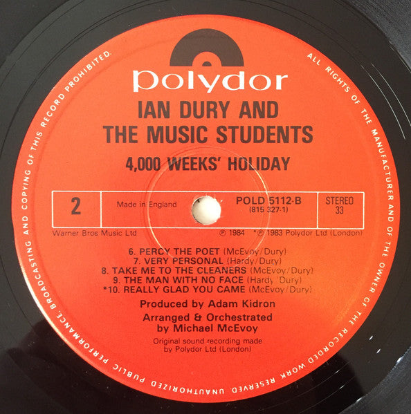 Ian Dury And The Music Students : 4000 Weeks' Holiday (LP, Album)