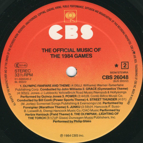 Various : The Official Music Of The 1984 Games (LP, Album)