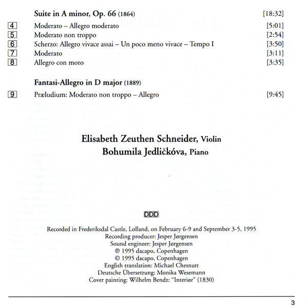 Johan Peter Emilius Hartmann, Elisabeth Zeuthen Schneider, Bohumila Jedlickova : Complete Works for Violin and Piano • Die Werke für Violine und Klavier (2xCD)