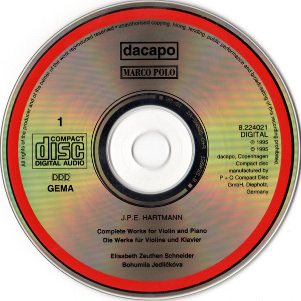 Johan Peter Emilius Hartmann, Elisabeth Zeuthen Schneider, Bohumila Jedlickova : Complete Works for Violin and Piano • Die Werke für Violine und Klavier (2xCD)