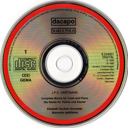 Johan Peter Emilius Hartmann, Elisabeth Zeuthen Schneider, Bohumila Jedlickova : Complete Works for Violin and Piano • Die Werke für Violine und Klavier (2xCD)
