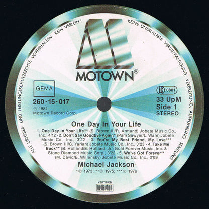 Michael Jackson : One Day In Your Life (LP, Comp)