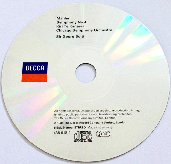 Gustav Mahler - Kiri Te Kanawa / Chicago Symphony Orchestra / Georg Solti : Symphony No. 4 (CD, Album, RE)