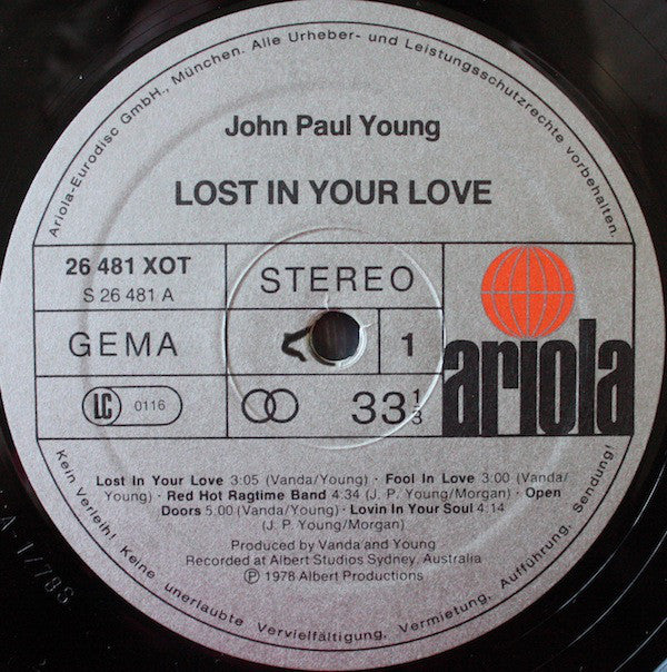 John Paul Young : Lost In Your Love (LP, Album)