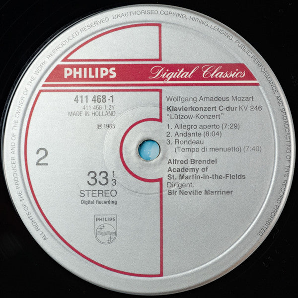 Wolfgang Amadeus Mozart - Alfred Brendel, The Academy Of St. Martin-in-the-Fields, Sir Neville Marriner : Piano Concertos = Klavierkonzerte - No.8 KV 246 «Lützow» / No.26 KV "Coronation" = »Krönungskonzert« = « Couronnement » (LP, Album)