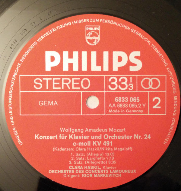 Wolfgang Amadeus Mozart, Clara Haskil, Igor Markevitch : Klavier Konzerte (D-moll KV 466, C-moll KV 491) (LP, RE, Gat)