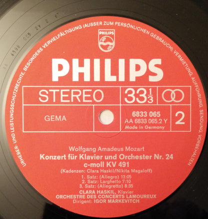 Wolfgang Amadeus Mozart, Clara Haskil, Igor Markevitch : Klavier Konzerte (D-moll KV 466, C-moll KV 491) (LP, RE, Gat)