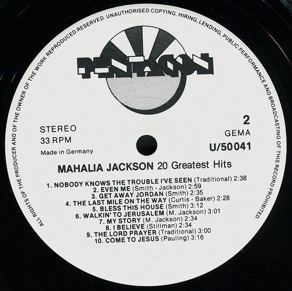 Mahalia Jackson : 20 Greatest Hits (LP, Album, Comp)