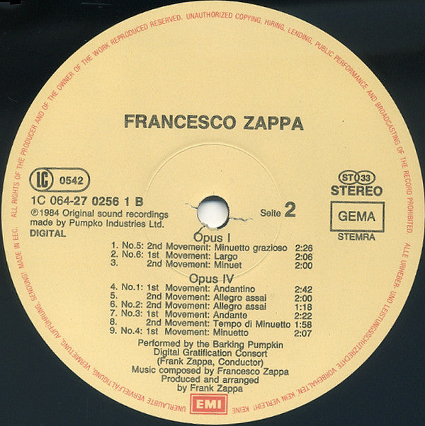 Frank Zappa : Francesco Zappa (LP, Album, DMM)