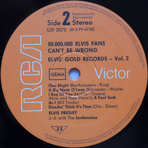 Elvis Presley : 50,000,000 Elvis Fans Can't Be Wrong (Elvis' Gold Records, Vol. 2) (LP, Comp, RE)