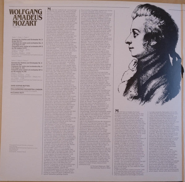 Anne-Sophie Mutter / Riccardo Muti / Wolfgang Amadeus Mozart - Philharmonia Orchestra : Violinkonzerte No.2 D-dur K.211 / No.4 D-dur K.218 (LP, Gat)