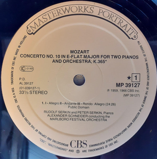 Wolfgang Amadeus Mozart, Rudolf Serkin, Peter Serkin, Marlboro Festival Orchestra, Alexander Schneider : Concerto No. 10 For Two Pianos, K.365, Piano Concerto No. 20, K.466 (LP, Comp)