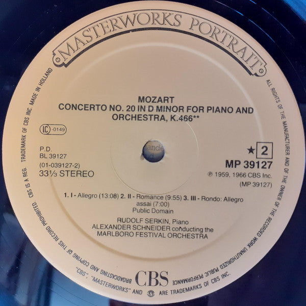 Wolfgang Amadeus Mozart, Rudolf Serkin, Peter Serkin, Marlboro Festival Orchestra, Alexander Schneider : Concerto No. 10 For Two Pianos, K.365, Piano Concerto No. 20, K.466 (LP, Comp)