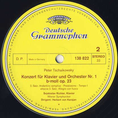 Pyotr Ilyich Tchaikovsky - Sviatoslav Richter · Herbert von Karajan · Wiener Symphoniker : Klavierkonzert Nr.1 B-moll · Piano Concerto No. 1 In B Flat Minor (LP, RE)