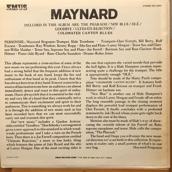 Maynard Ferguson & His Orchestra : Maynard (LP, Album, Yel)