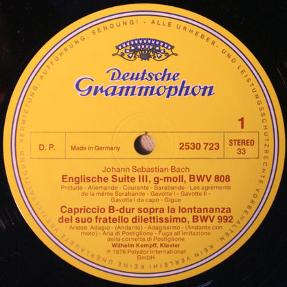 Johann Sebastian Bach - Wilhelm Kempff : Französische Suite No.5 = French Suite, Englische Suite No.3 = English Suite, Toccata D-Dur = In D Major, Capriccio (LP, RE, GY8)