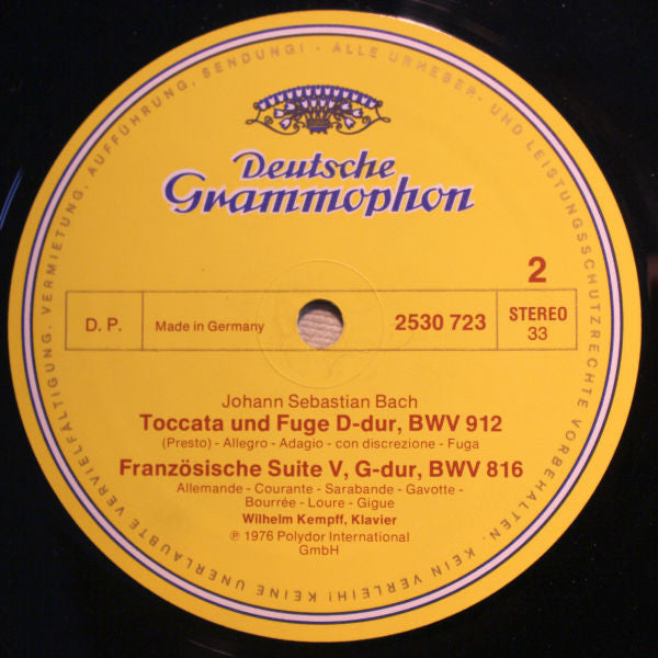 Johann Sebastian Bach - Wilhelm Kempff : Französische Suite No.5 = French Suite, Englische Suite No.3 = English Suite, Toccata D-Dur = In D Major, Capriccio (LP, RE, GY8)