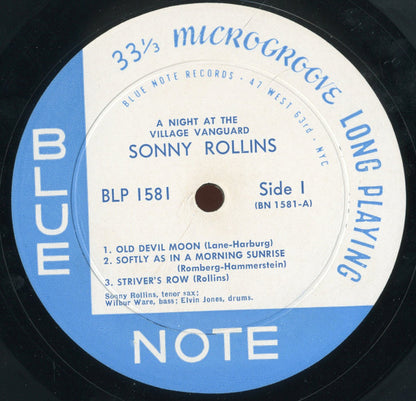 Sonny Rollins : A Night At The "Village Vanguard" (LP, Album, Mono)