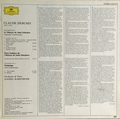 Claude Debussy, Orchestre De Paris · Daniel Barenboim : Printemps · Le Martyre De Saint Sébastien (LP, Album)