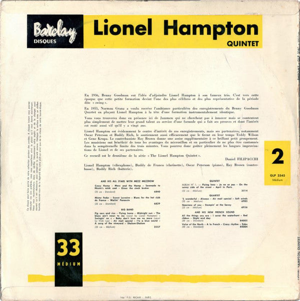 Lionel Hampton Quintet : Album N° 2 (LP, Mono, RE)