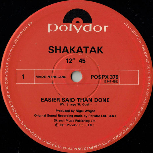 Shakatak : Easier Said Than Done (12", Single, Com)