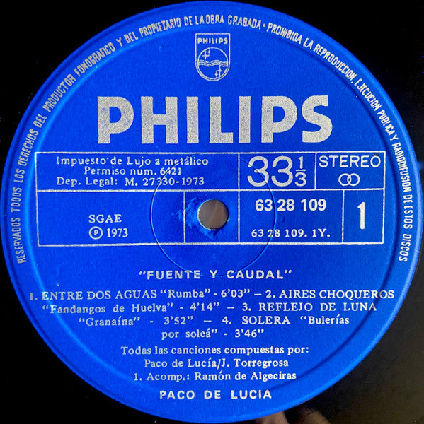 Paco De Lucía : Fuente Y Caudal (LP, Album, RE)