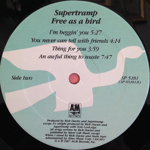 Supertramp : Free As A Bird (LP, Album, Pin)