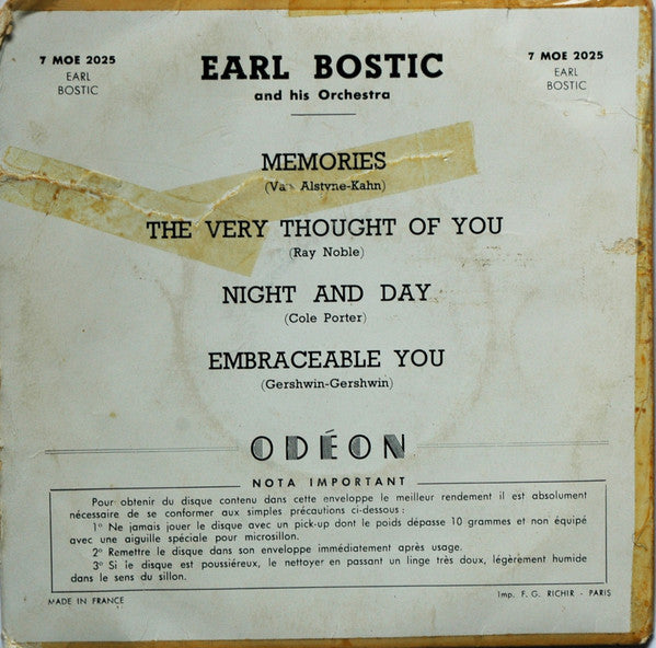 Earl Bostic And His Orchestra : Memories (7", EP)