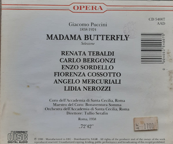 Giacomo Puccini, Tullio Serafin, Renata Tebaldi, Carlo Bergonzi, Fiorenza Cossotto, Enzo Sordello : Madama Butterfly Selezione (CD)
