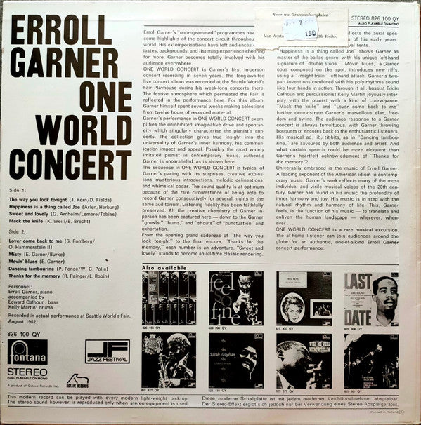 Erroll Garner : One World Concert (LP, RE)