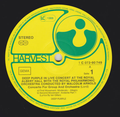 Deep Purple, Royal Philharmonic Orchestra Conducted By Malcolm Arnold : Concerto For Group And Orchestra (LP, Album, RP)