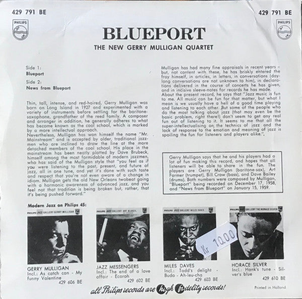 The New Gerry Mulligan Quartet : Blueport (7", Single)