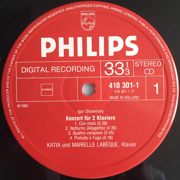 Katia Et Marielle Labèque, Igor Stravinsky : Petrouchka / Concerto For 2 Pianos = Petruschka / Konzert Für 2 Klaviere (LP)