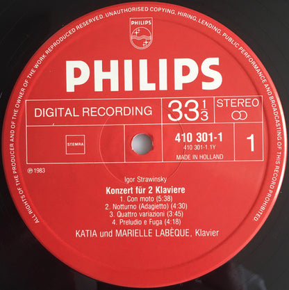 Katia Et Marielle Labèque, Igor Stravinsky : Petrouchka / Concerto For 2 Pianos = Petruschka / Konzert Für 2 Klaviere (LP)