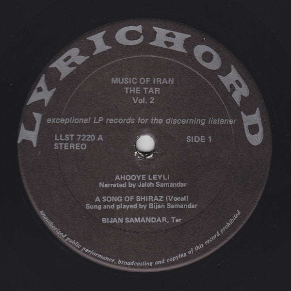بیژن سمندر = بیژن سمندر : Music Of Iran: تار = The Tar, Vol. 2 (LP)