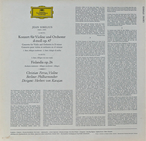 Jean Sibelius - Berliner Philharmoniker, Christian Ferras · Herbert von Karajan : Violinkonzert 🞄 Finlandia (LP, RE)