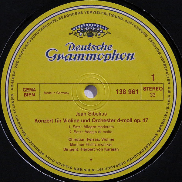 Jean Sibelius - Berliner Philharmoniker, Christian Ferras · Herbert von Karajan : Violinkonzert 🞄 Finlandia (LP, RE)