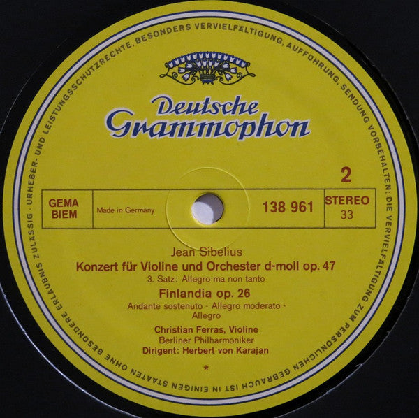 Jean Sibelius - Berliner Philharmoniker, Christian Ferras · Herbert von Karajan : Violinkonzert 🞄 Finlandia (LP, RE)