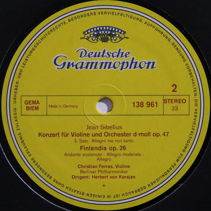 Jean Sibelius - Berliner Philharmoniker, Christian Ferras · Herbert von Karajan : Violinkonzert 🞄 Finlandia (LP, RE)