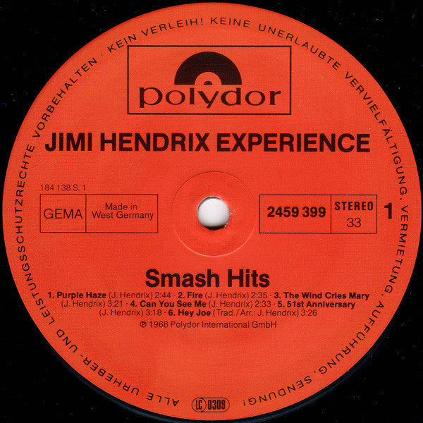 The Jimi Hendrix Experience : Smash Hits (LP, Comp, RE)