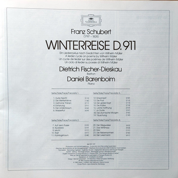Franz Schubert, Dietrich Fischer-Dieskau, Gerald Moore : Winterreise Und 8 Ausgewählte Lieder (2xLP + Box, Comp)