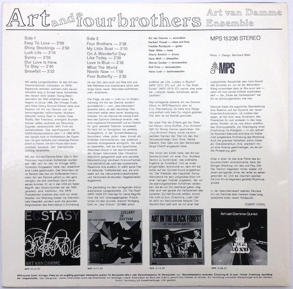 Art Van Damme Ensemble : Art And Four Brothers (LP, Album, RP)