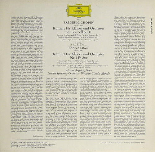 Frédéric Chopin / Franz Liszt - Martha Argerich · London Symphony Orchestra · Claudio Abbado : Chopin: Klavierkonzert Nr. 1 · Liszt: Klavierkonzert Nr. 1 (LP, Album, RE)