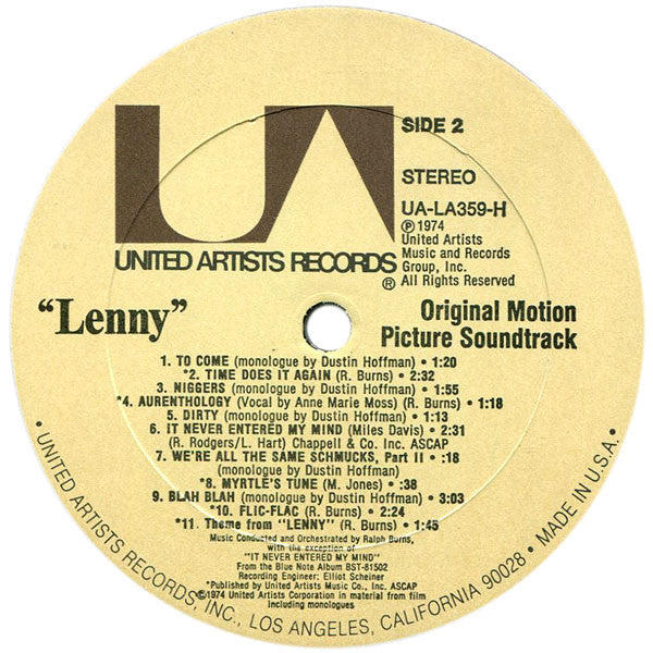 Dustin Hoffman, Ralph Burns : Lenny (Original Motion Picture Soundtrack) (LP)