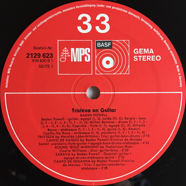 Baden Powell : Tristeza On Guitar (LP, Album, RP, Gat)
