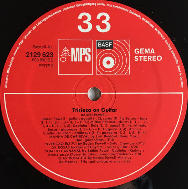 Baden Powell : Tristeza On Guitar (LP, Album, RP, Gat)