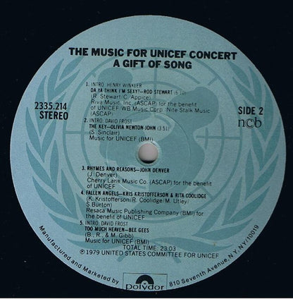 Various : Music For Unicef Concert: A Gift Of Song (LP, Comp)