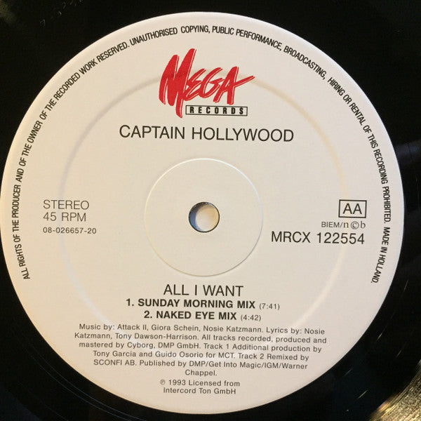 Captain Hollywood Project : All I Want (12")